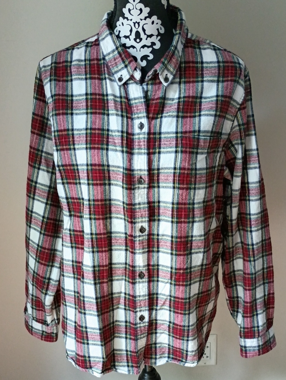 L.L. Bean Women's Red and White Plaid Button-Up Shirt